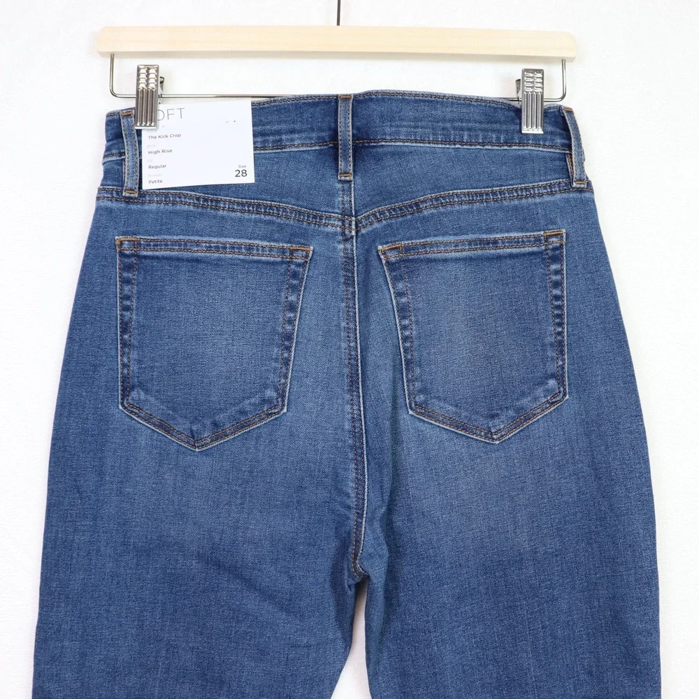 LOFT Medium Blue High Rise The Kick Crop Petite Jeans 28/6P - Picture 4 of 11